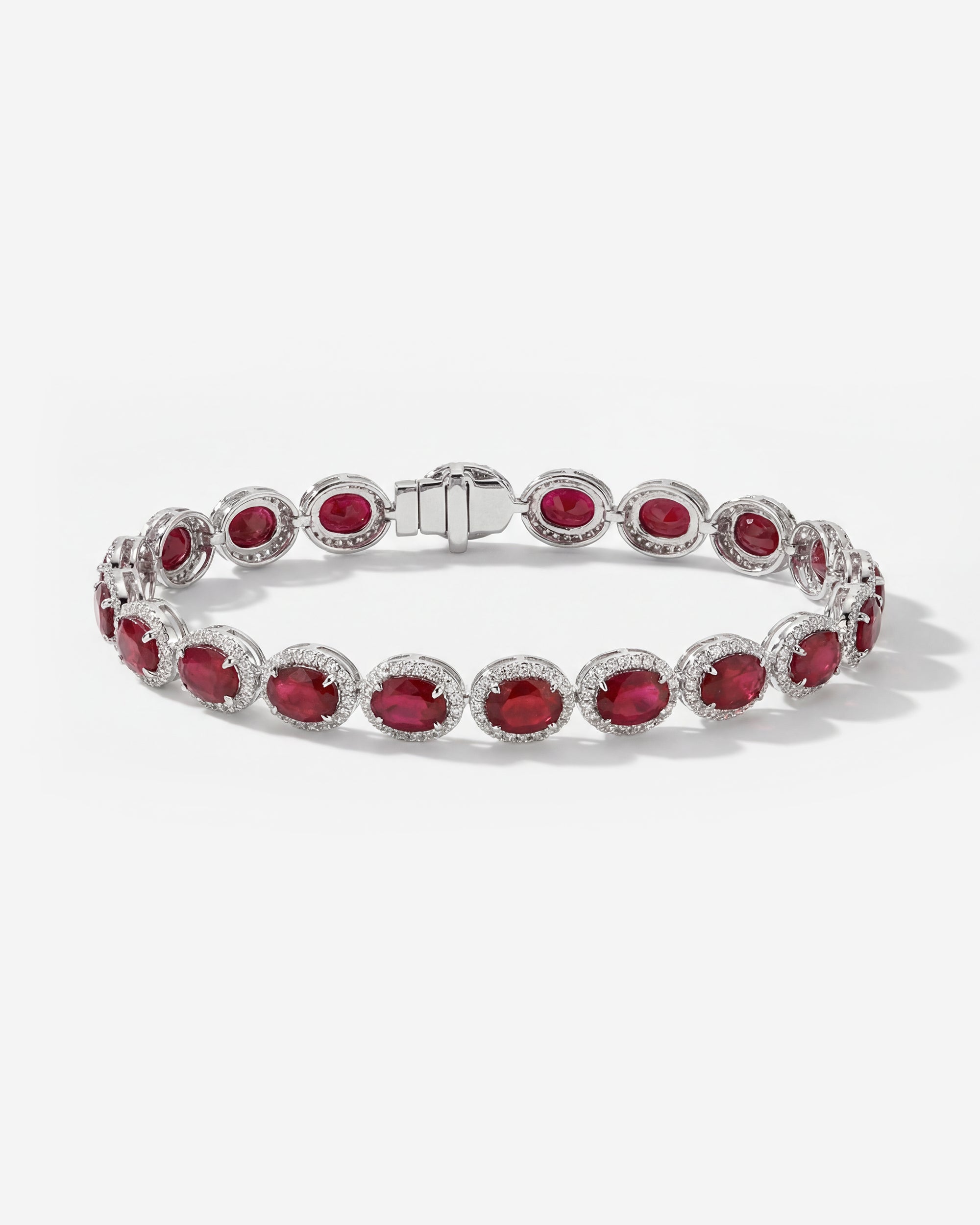 RUBY & DIAMOND LINK BRACELET (OVAL, WHITE GOLD)