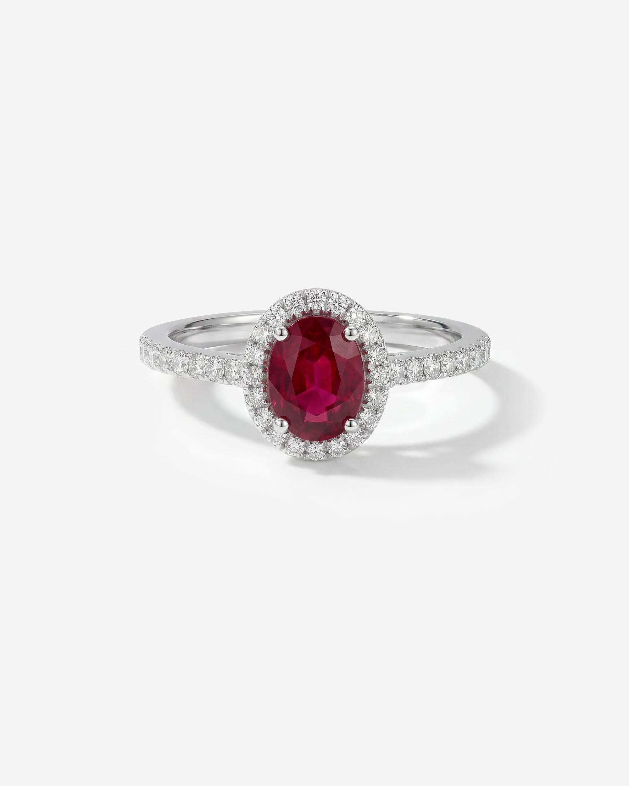 RUBY & DIAMOND RING (OVAL, WHITE GOLD)